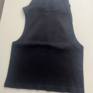 Black Ribbed High Neck Crop